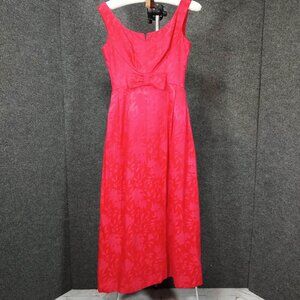 1950s Vintage Long Gown in Red Brocade with Red Center Bow